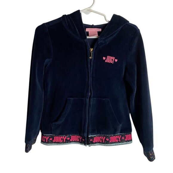 Juicy Couture Other - Juicy Couture Kids Size 4T Velour Full Zip Hoodie Sweatshirt Navy Blue Glitter
